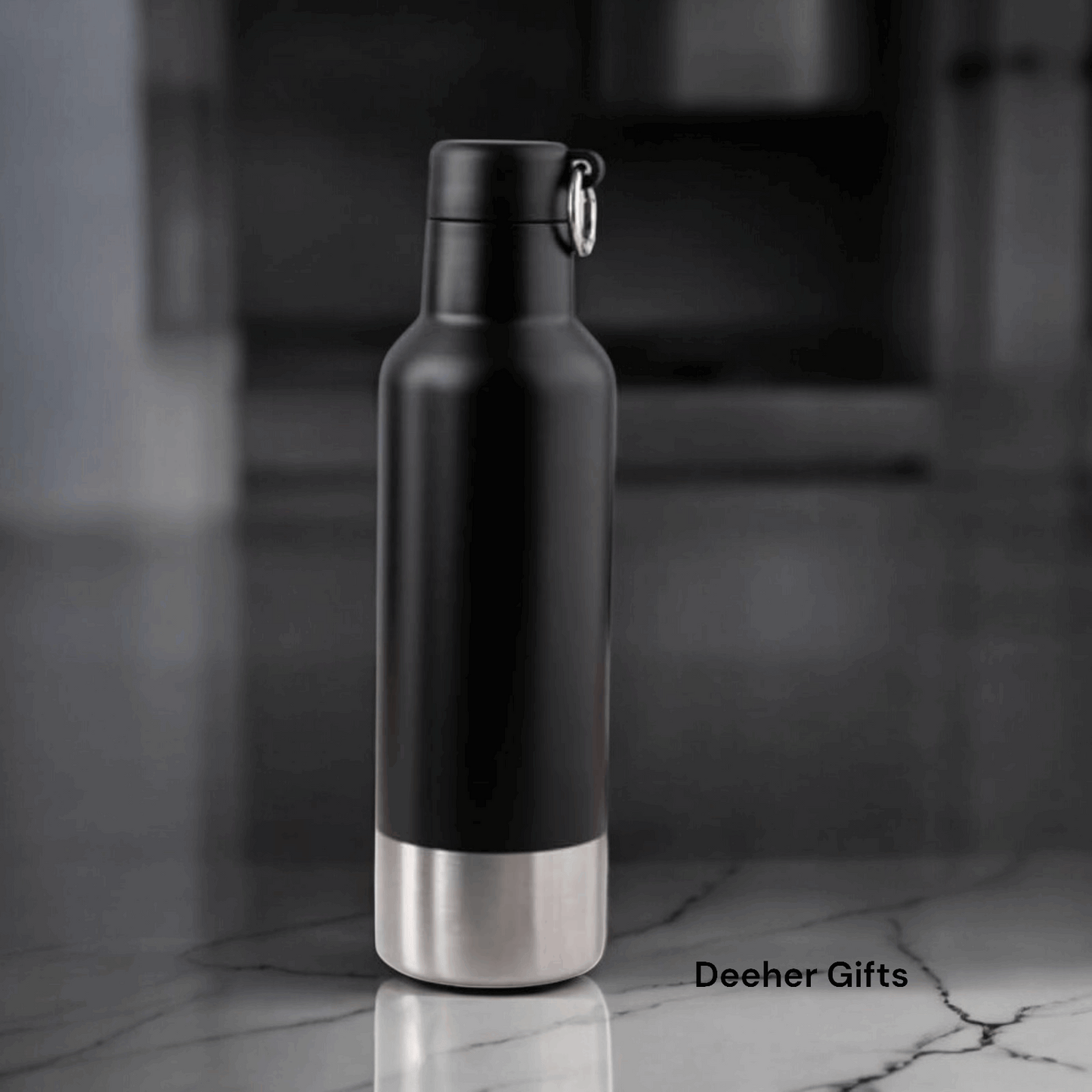 Insulated Vacuum Flask Bottle with Lock Mouth Cap | Black | For Engraving / UV