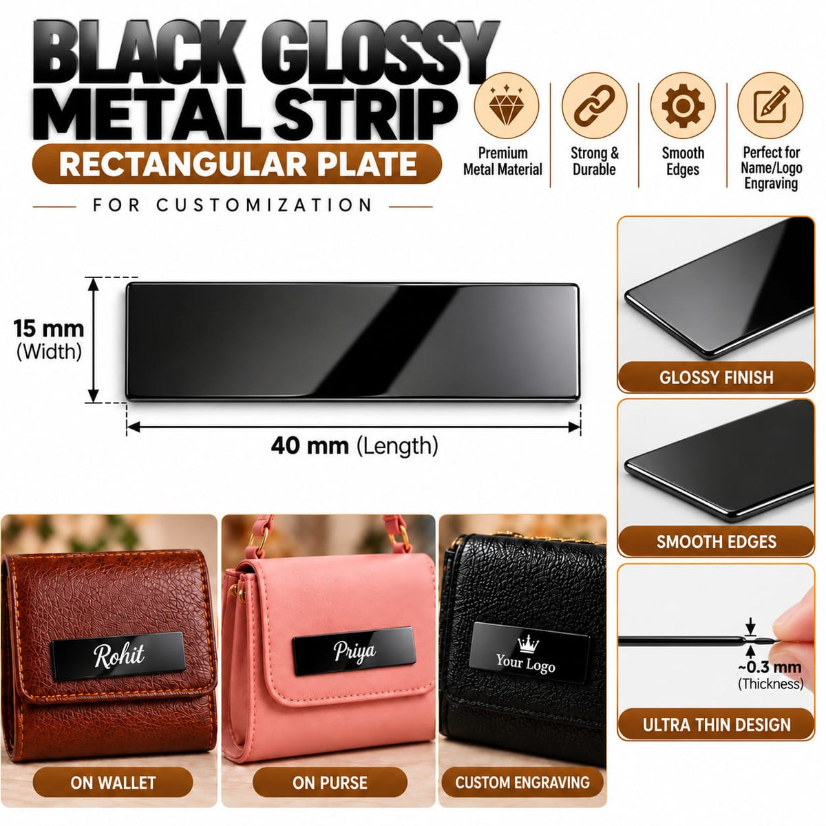 Rectangle Metal Strips Black Golden / For Marking