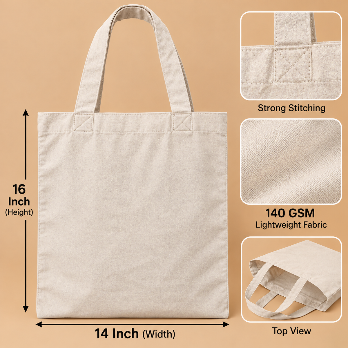 Cotton Canvas Tote Bag 140 GSM – Natural Brown