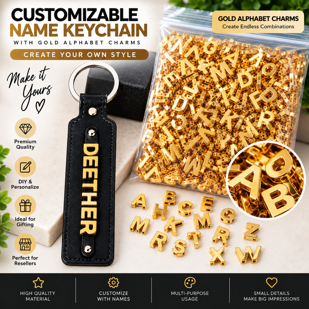 Golden Acrylic Alphabet Beads (10X7mm) - 500 gram pack