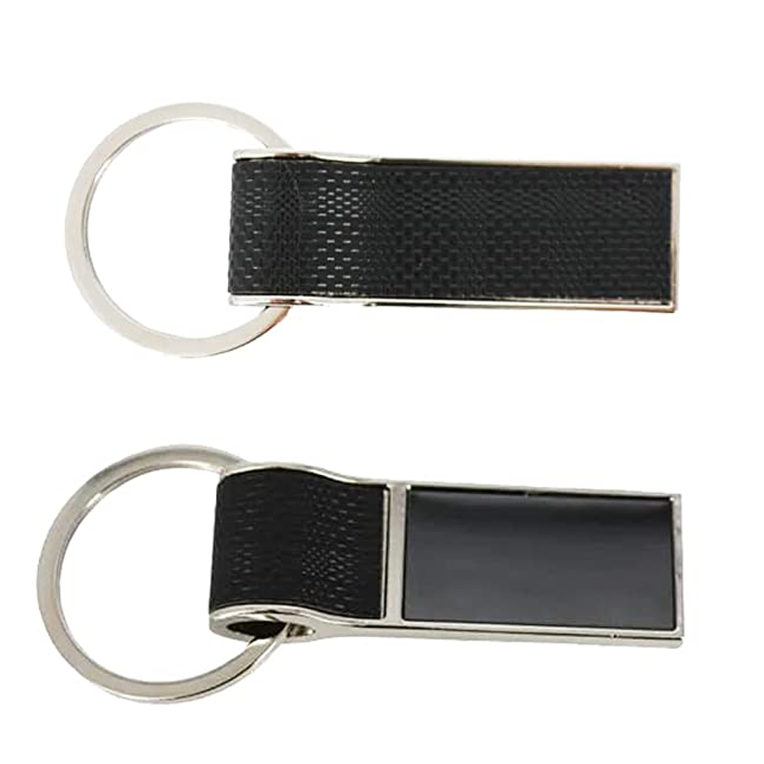 Keychain Metal ( Black Leather ) – For Single Side Engraving