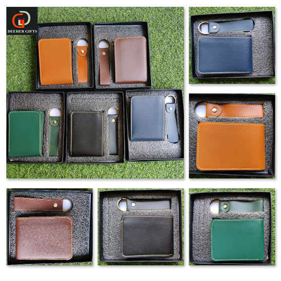Faux Leather Men’s Wallet + Keychain Set