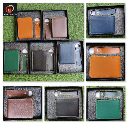 Faux Leather Men’s Wallet + Keychain Set