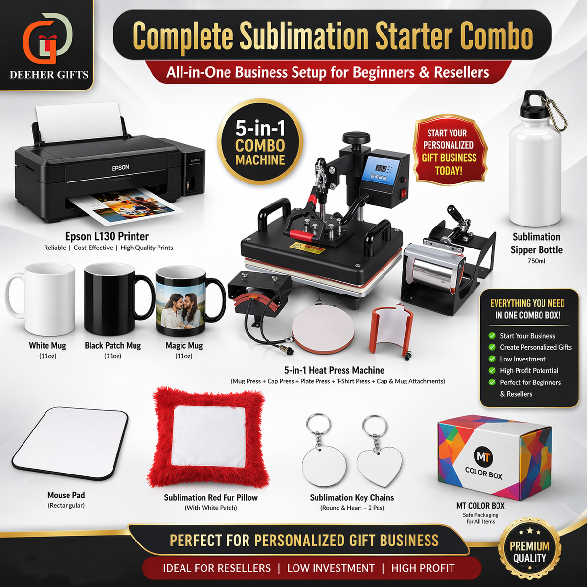 5 in 1 combo with 4 color printer full set up (Inc GST)