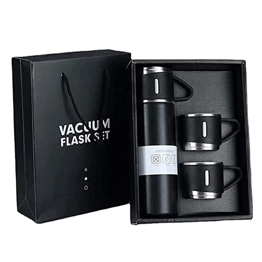 Stainless Steel Vacuum Flask Set with 3 Steel Cups Combo (500 ml)