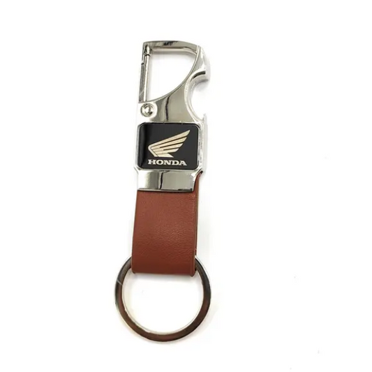 Keychain Metal ( Brown Leather Metal Hoop Keychain with Opener ) – For Single Side Engraving