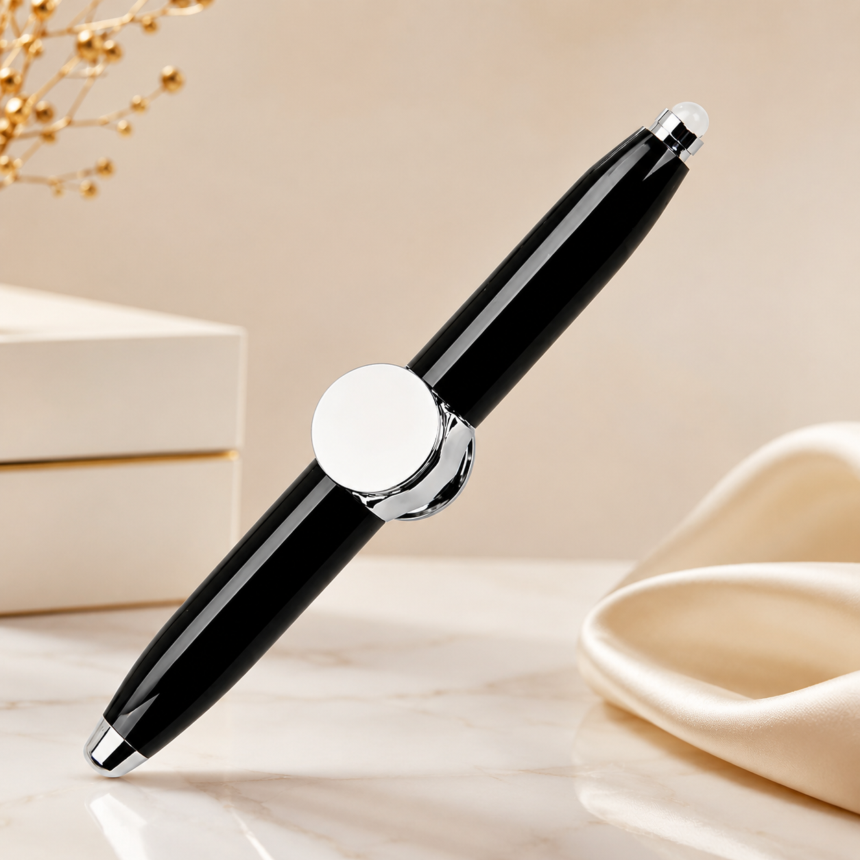Metal Spinner Pen With Light (Black)