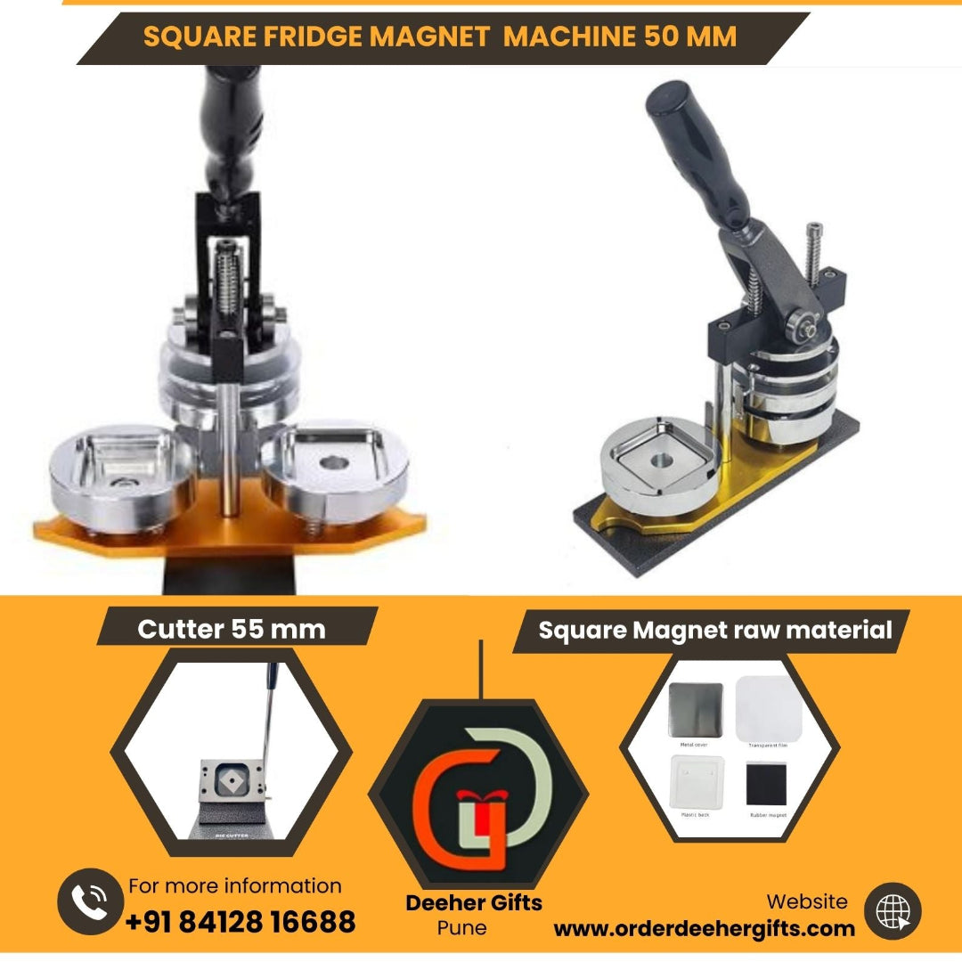Square Fridge Magnet Machine 50 mm + Die Cutter + Raw Material ( Full Kit)