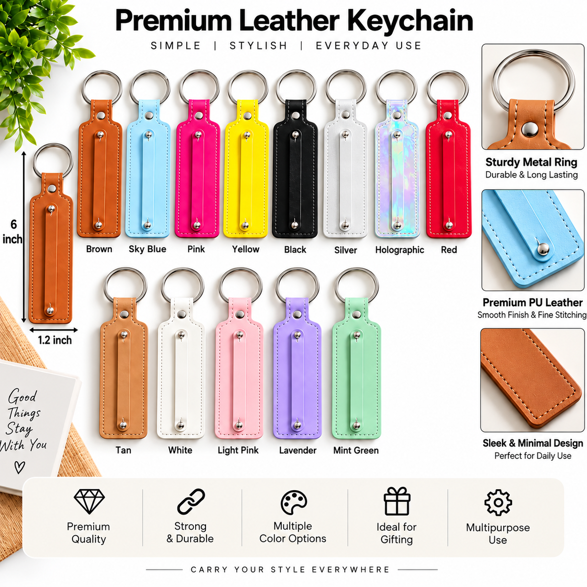 Stickout PU Leather Keychain Mix Colors (6X1.2 inch)