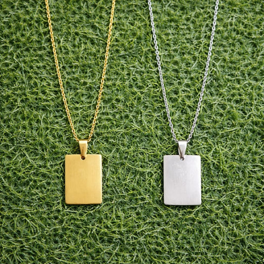 Stainless Steel Rectangle Engraving Pendant Necklace – Gold & Silver