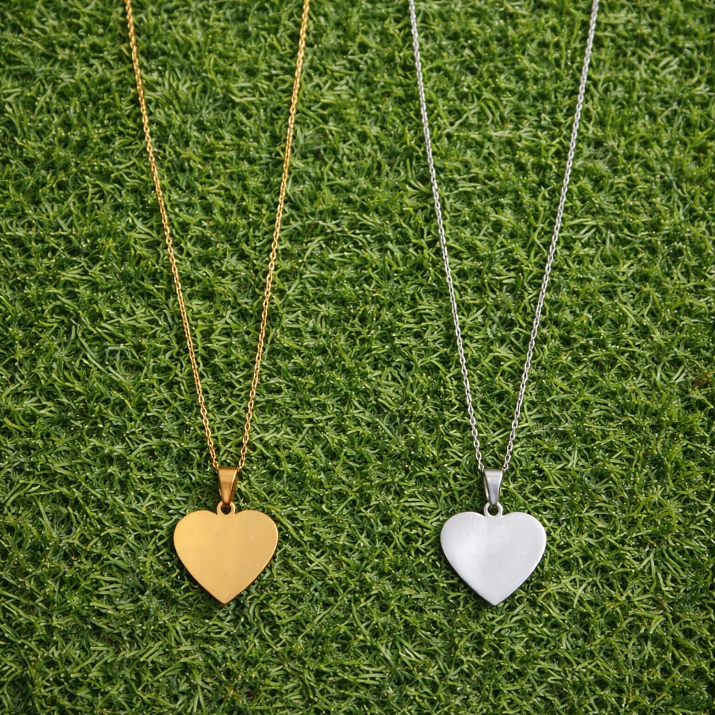 Stainless Steel Heart Pendant Necklace – Gold & Silver Finish
