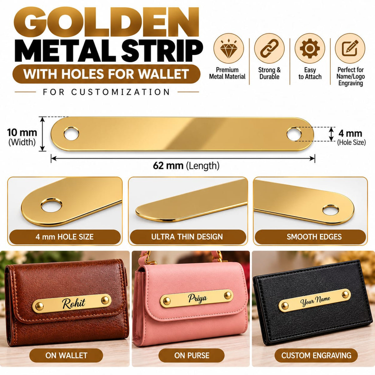 Metal Strips Glossy (With Holes) / Golden / For Marking