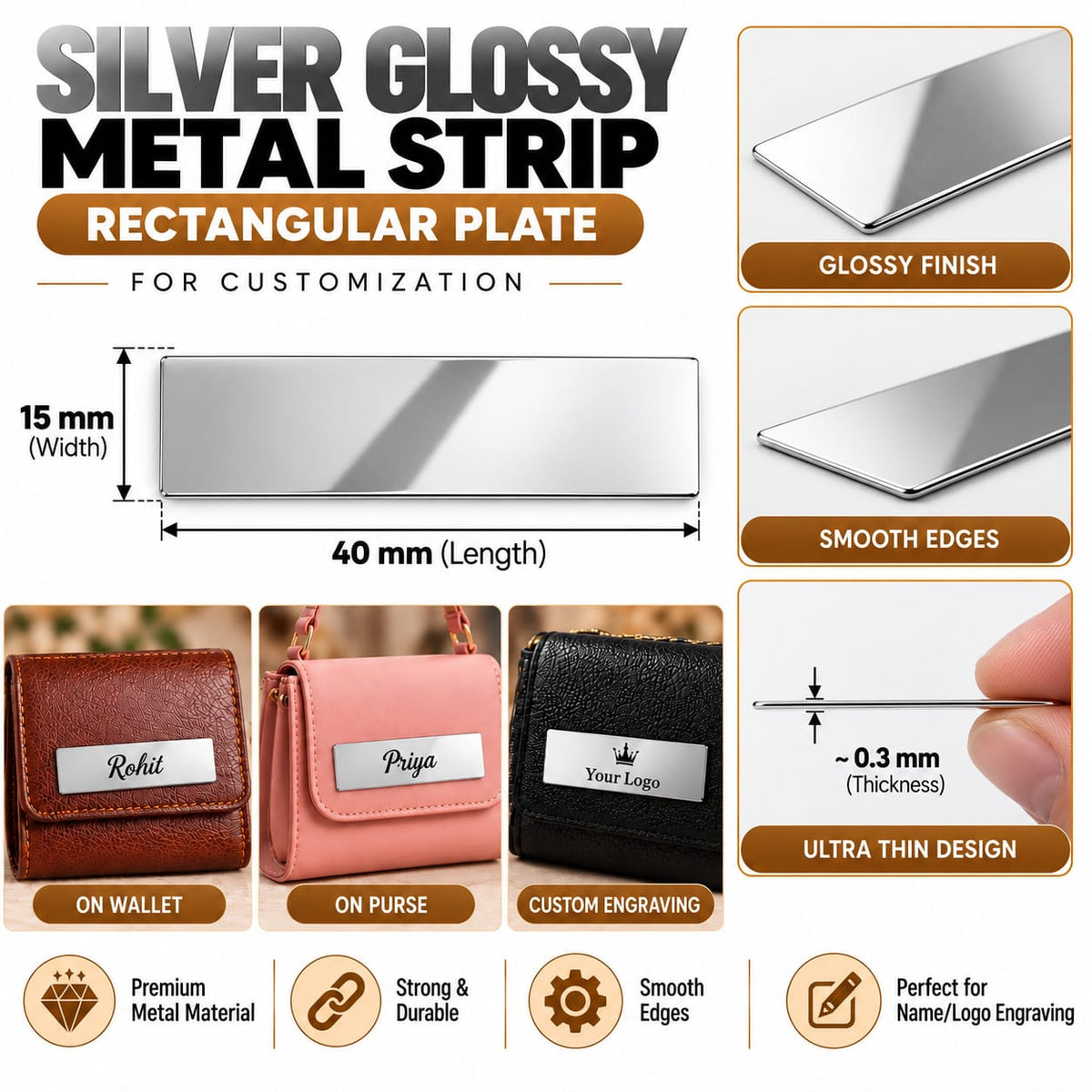 Rectangle Metal Strips Silver/ For Marking