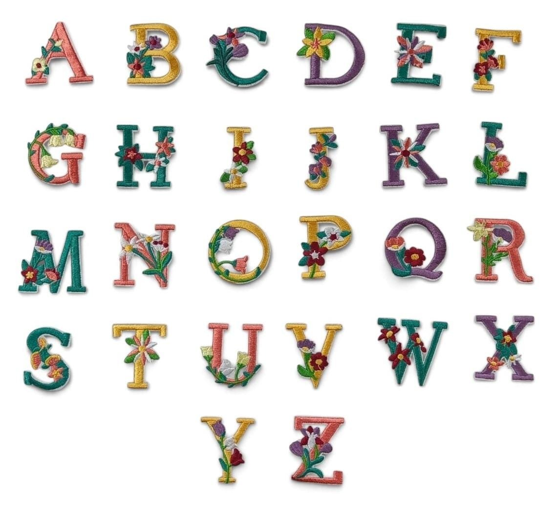 Iron on Patches ( Flower Alphabet ) ( Mix Colors )Size Approx.2.5X2 inches