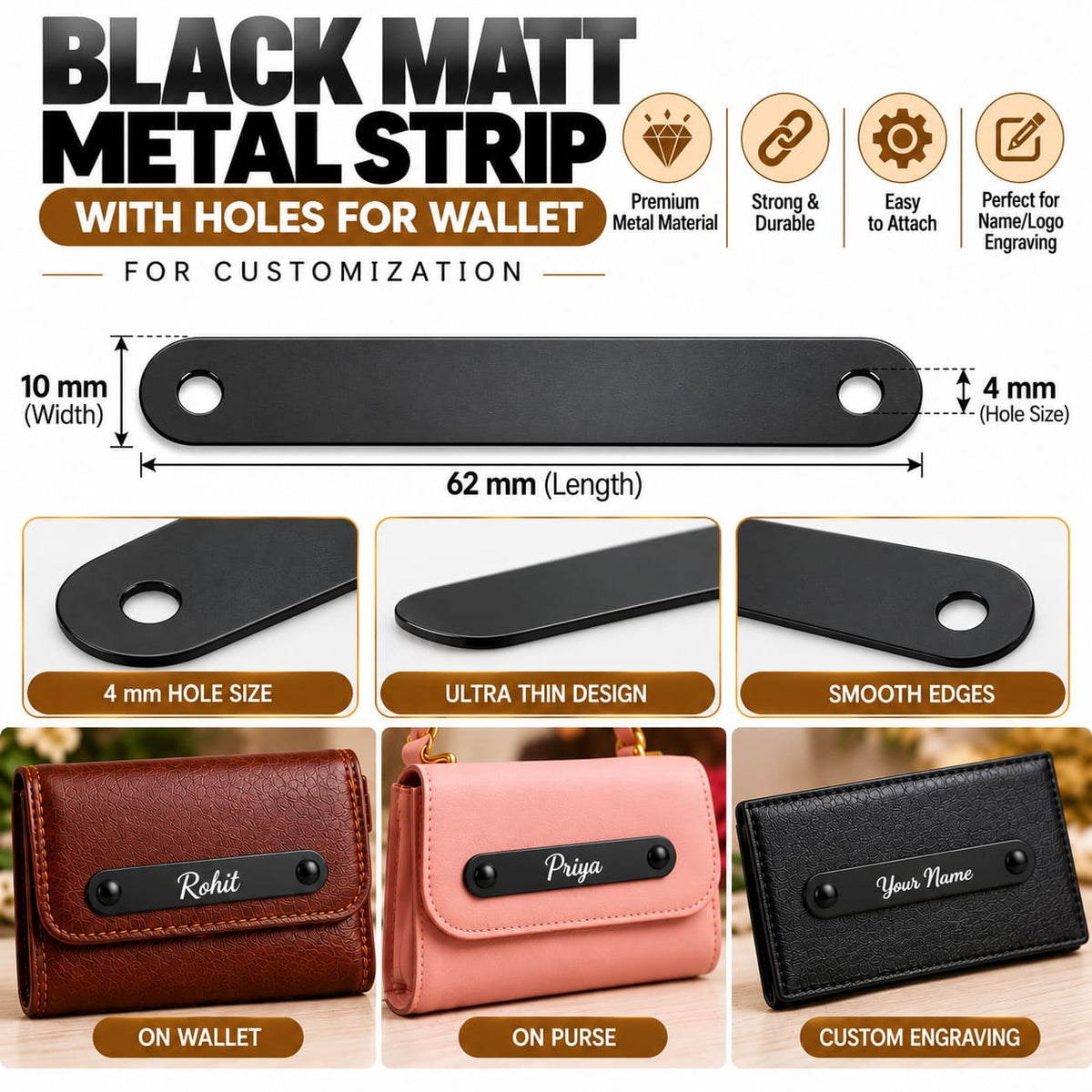 Metal Strips Matt (With Holes) / Black / For Marking