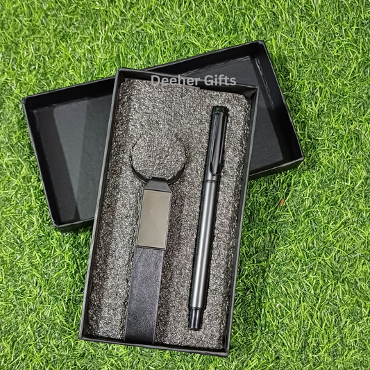 Black Clip Pen and Keychain set