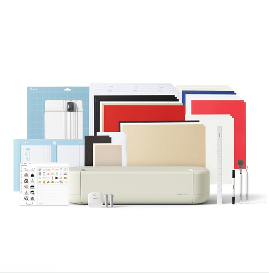 Cricut Explore® 5 Essential Bundle + Digital Content Smart Cutting Machine - perfect for projects like custom vinyl decals, T-shirts, full-color stickers, cards, and more.