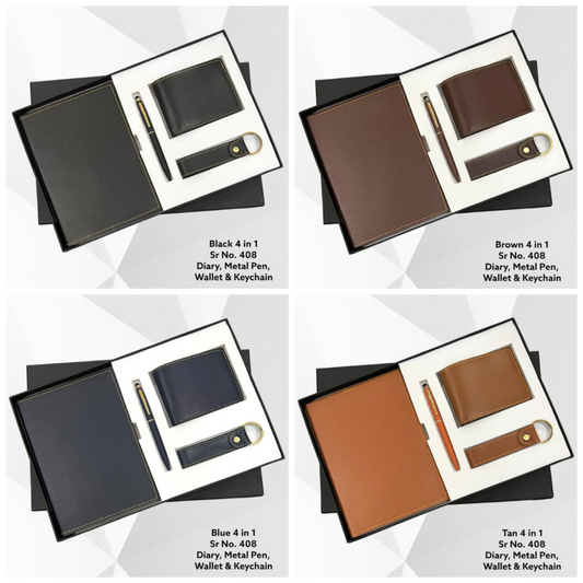 Faux Leather Combo Set of 4 ( Pen + Diary) ( Mix Color )