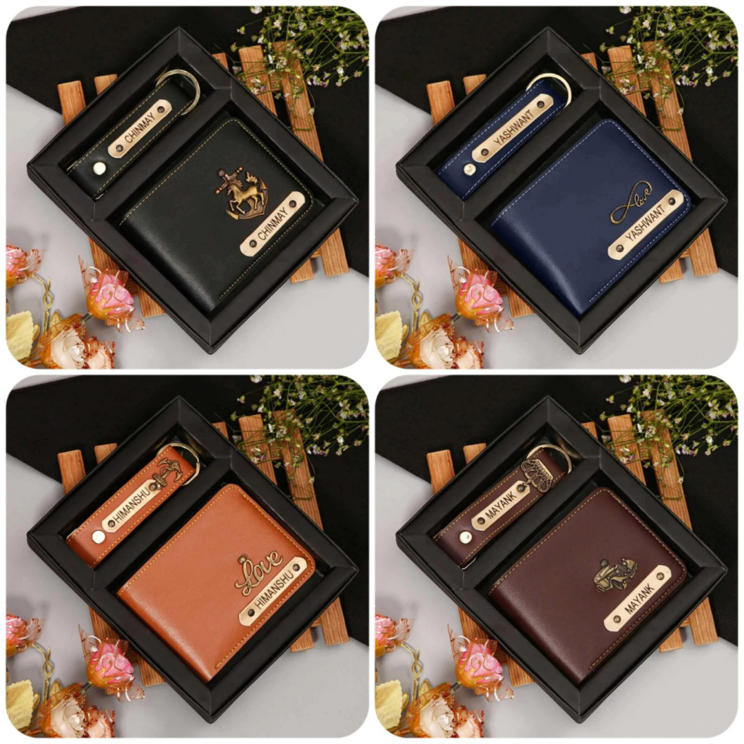Faux Leather Men’s Wallet + Keychain Set