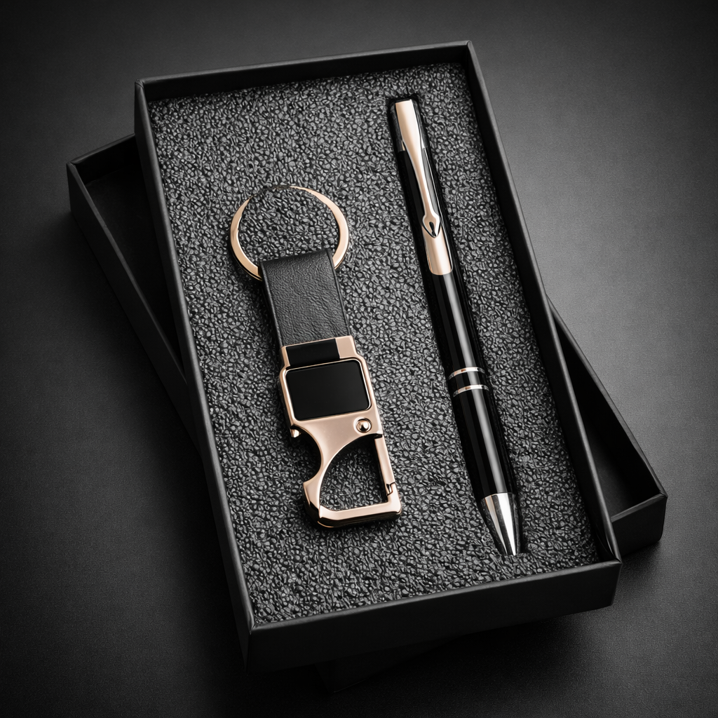 Metal Pen and Keychain Combo Set black (Benz002)