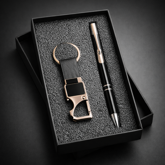 Metal Pen and Keychain Combo Set black (Benz002)
