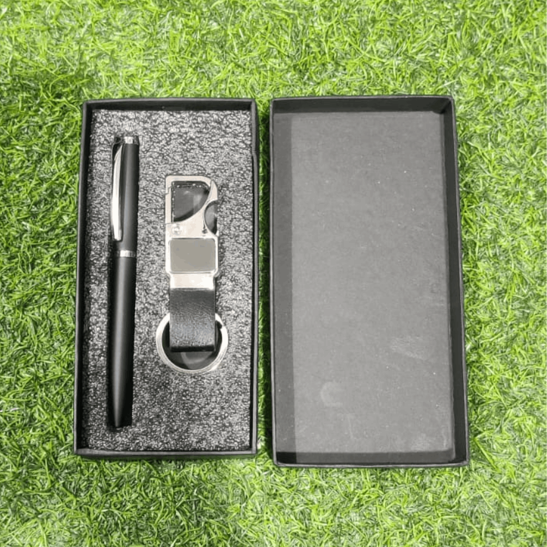 Metal Pen and Keychain Combo Set black