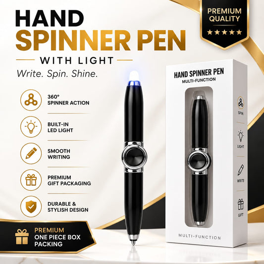 Metal Spinner Pen With Light (Black)