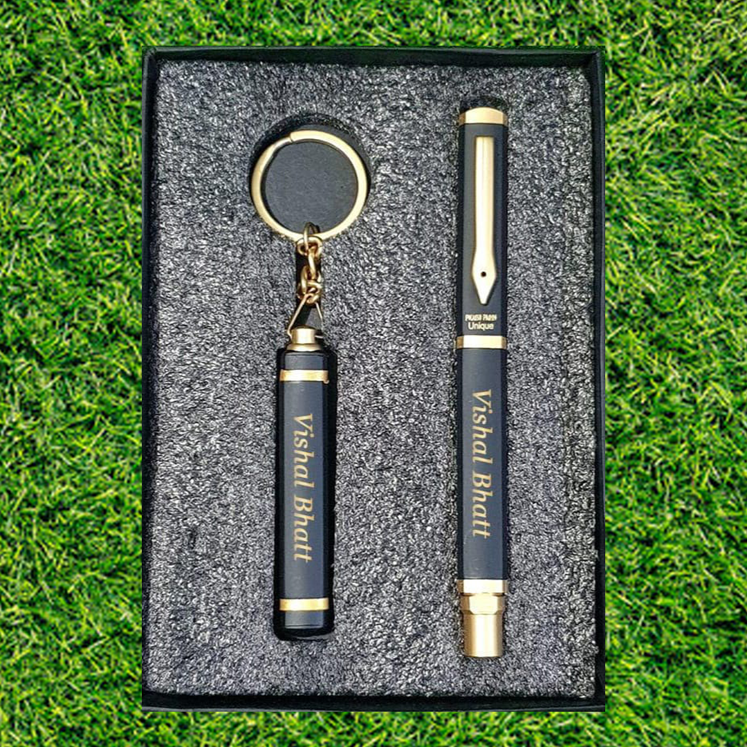 Pen and Keychain Combo ( Black Matt) (For Engraving /UV Printing)