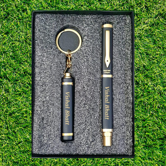 Pen and Keychain Combo ( Black Matt) (For Engraving /UV Printing)