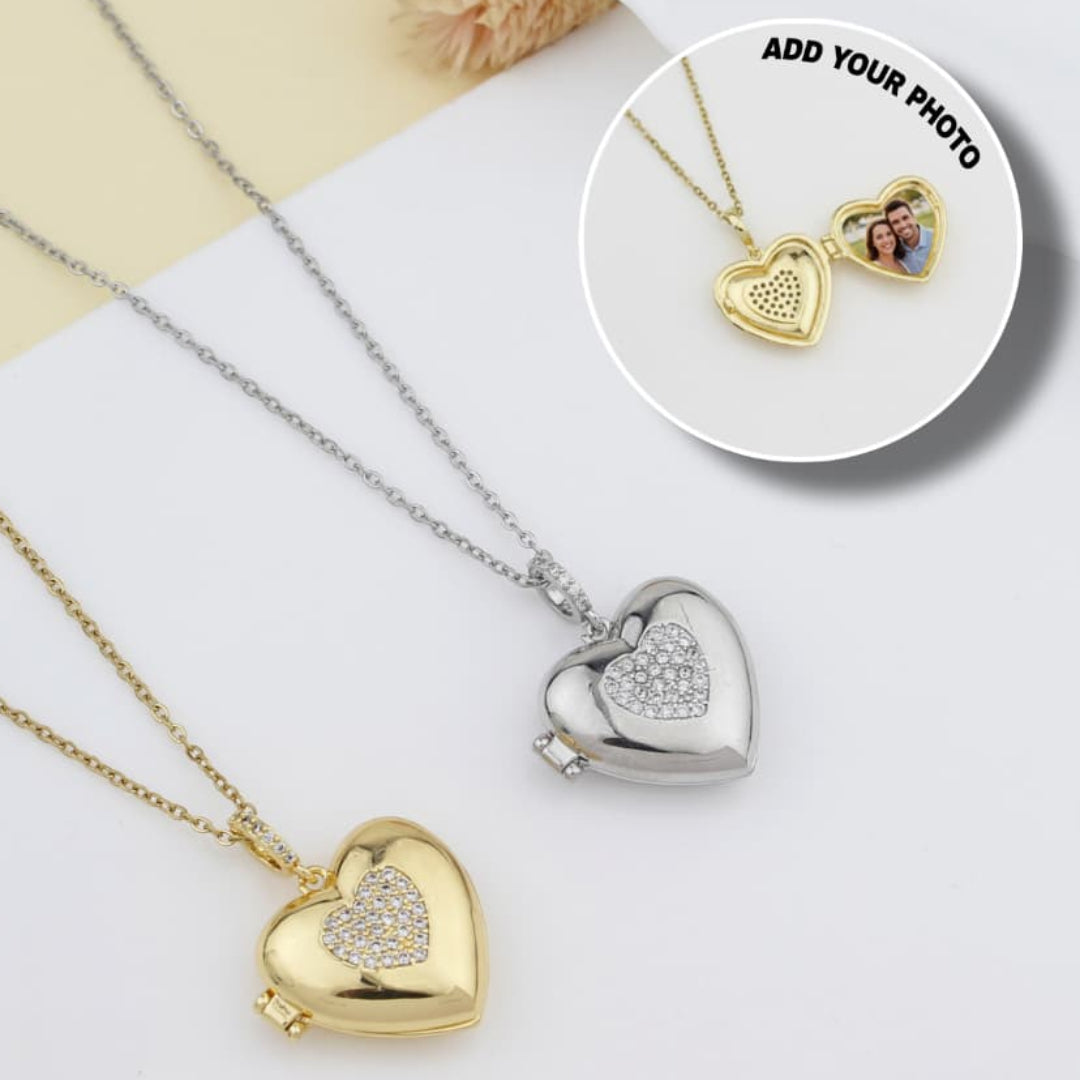 Photo Insert Heart Pendant - With Heart Diamonds