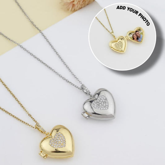 Photo Insert Heart Pendant - With Heart Diamonds