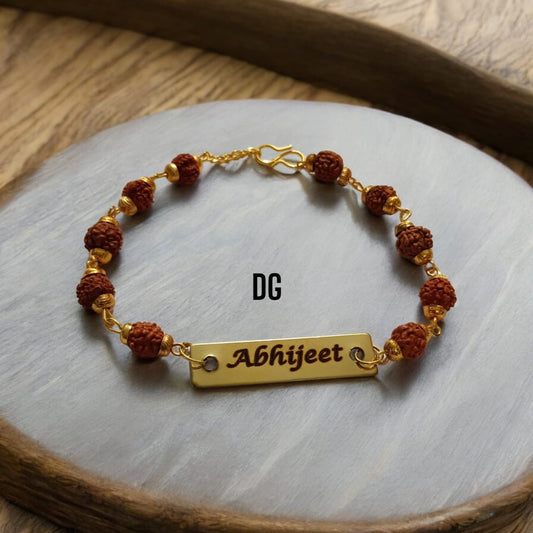 Rudraksh Rakhi Bracelet (With golden metal plate)
