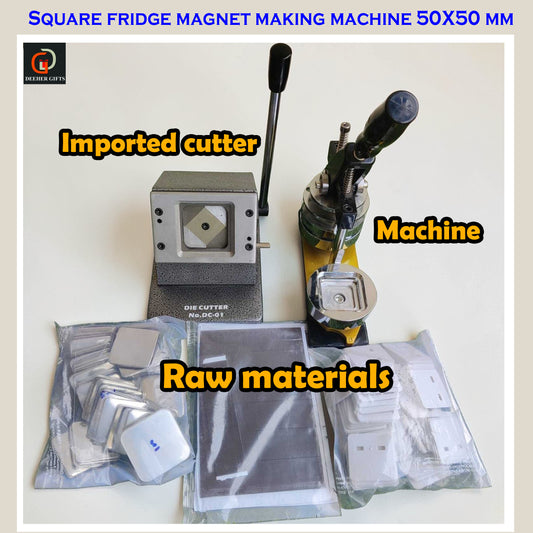 Square Fridge Magnet Machine 50 mm + Imported Cutter + Raw Material ( Full Kit)