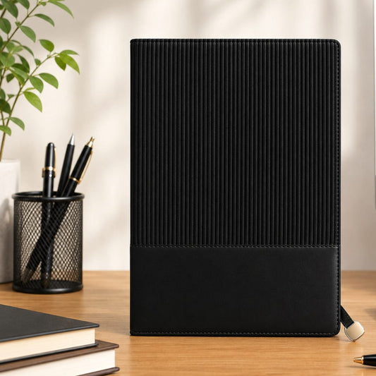 Velvet Touch Leather lined Diary -  Black  / Softbound / 180 Pages Front Back