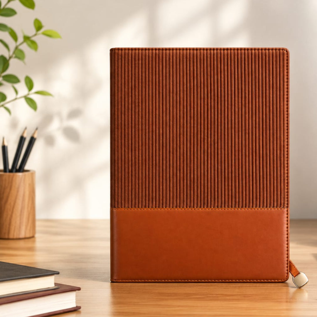 Velvet Touch Leather lined Diary -  Brown / Softbound / 180 Pages Front Back